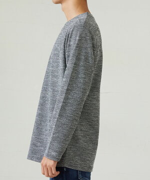 ロングTシャツメンズ長袖ロンTロングTシャツロンティー無地スラブ二重臼Vネックカットソーimproves