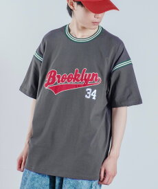 【SALE / 31%OFF】USコットン カレッジロゴ 刺しゅう 半袖Tシャツ メンズ レディース ラインリブ スタジアムロゴ ビッグシルエット オーバーサイズ 大きいサイズ ゆったり 韓国ファッション アメカジ ストリート 古着MIX アッシュ グリーン マスタード ブラック