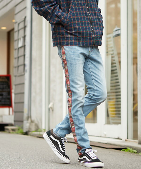 楽天市場 サイドライン デニムパンツ メンズ デニム ラインパンツ 韓国 ファッション スキニーパンツ スキニー ジーンズ ダメージ スキニーデニムパンツ ストレッチ チェック パンツ Improves Improves