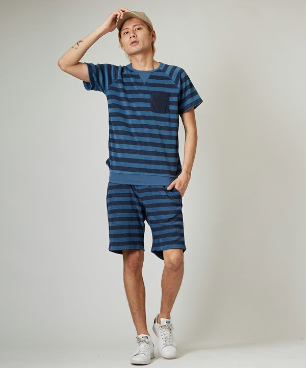 楽天市場 インディゴ パイル ボーダー ショートパンツ メンズ 膝上 レディース ハーフパンツ ショーツ 短パン ブルー 青 サーフ系 スポーツミックス アメカジ メンズファッション Improves