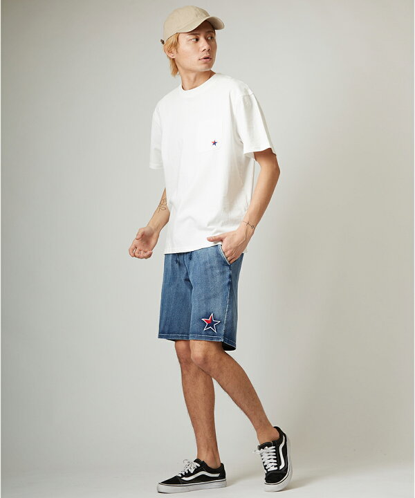 楽天市場 スウェットデニム ショートパンツ メンズ 膝上 レディース カットデニム ハーフパンツ ショーツ 短パン ブルー ネイビー 青 サーフ系 スポーツミックス アメカジ メンズファッション Improves