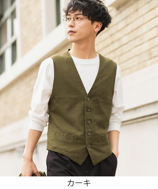 楽天市場 綿 麻 リネン ベスト メンズ ジレ 春 アウター ジャケット ビジネス スーツ きれいめ カジュアル ベージュ カーキ メンズファッション Improves