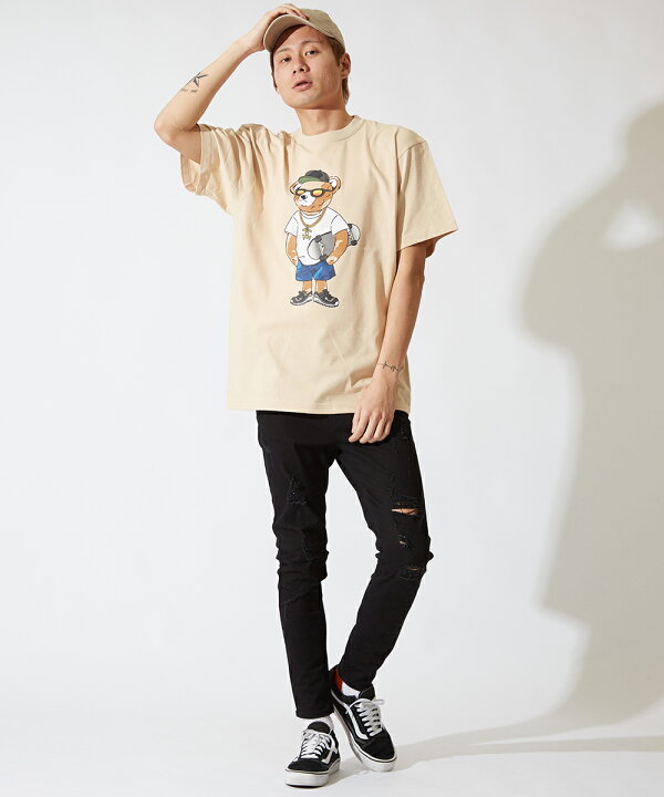 楽天市場 オリジナルベアープリント Tシャツ メンズ レディース 半袖 クルーネック クマ くま 熊 ロゴ プリント カットソー 半袖tシャツ ホワイト ブラック ベージュ 白 黒 ストリート系 サーフ系 アメカジ メンズファッション Improves