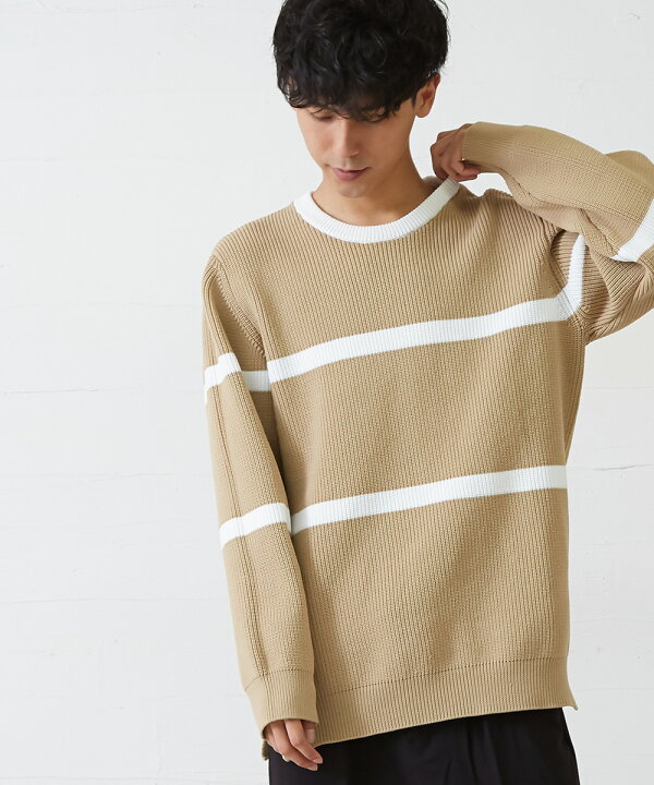 Vinci ヴィンチ 15 7001 29 21秋冬 ウール クルーネック ニット ボーダー柄 メンズ ロゴ 長袖 最大58 Offクーポン 長袖