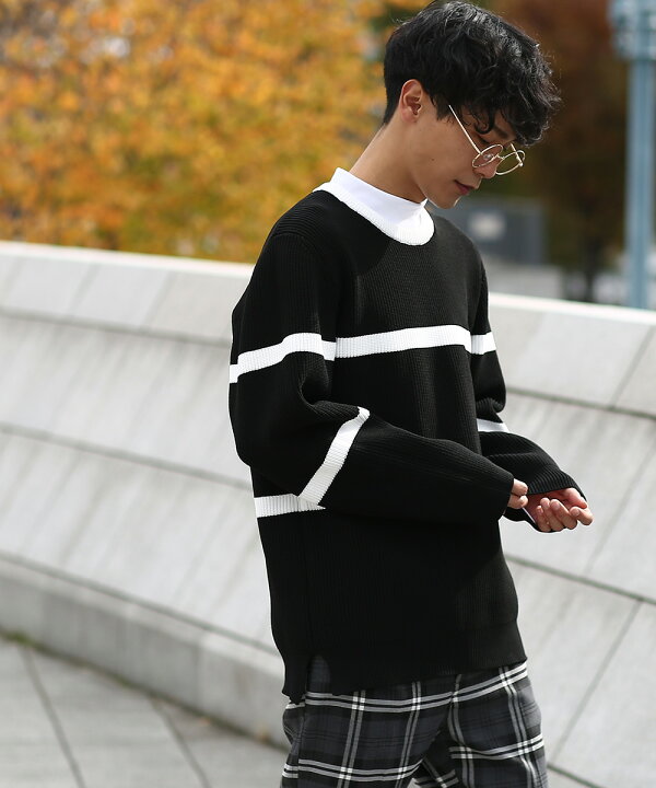 Vinci ヴィンチ 15 7001 29 21秋冬 ウール クルーネック ニット ボーダー柄 メンズ ロゴ 長袖 最大58 Offクーポン 長袖