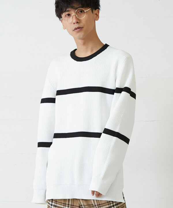 Vinci ヴィンチ 15 7001 29 21秋冬 ウール クルーネック ニット ボーダー柄 メンズ ロゴ 長袖 最大58 Offクーポン 長袖