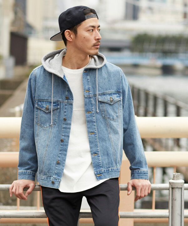 楽天市場 フード ジージャン メンズ Gジャン スウェット フード付き デニムジャケット ブルゾン ジャンパー Improves Improves