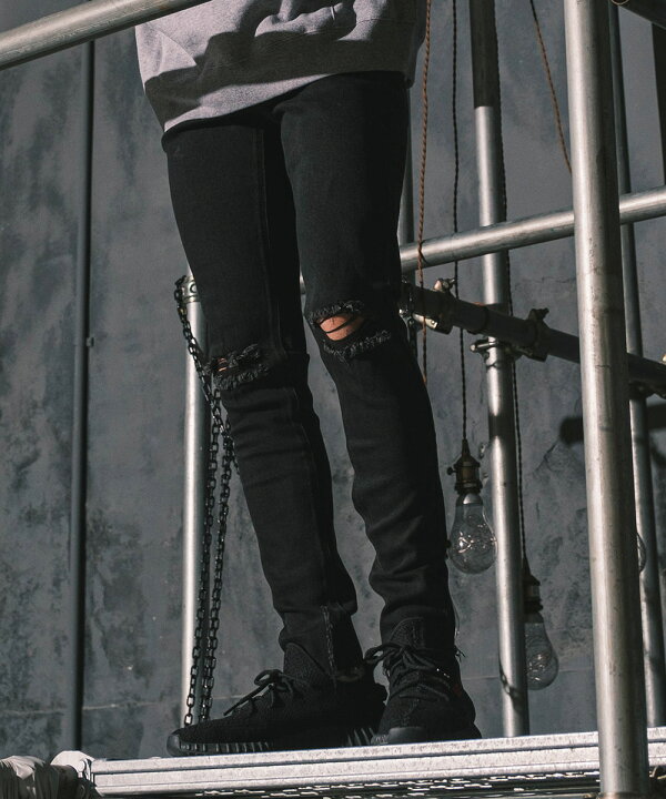 楽天市場 スキニーフィット ダメージ クラッシュ カットオフ ブラックデニムパンツ メンズ Improves