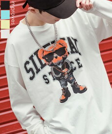 長袖Tシャツ メンズ レディース SIDEWAY STANCE サイドウェイスタンス オリジナルプリント グラフィック ロンT カットソー クマ マスコット カレッジロゴ オーバーサイズ 大きめ アメカジ カジュアル スケーター ストリート 韓国ファッション