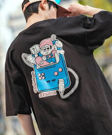 半袖Tシャツ メンズ レディース SIDEWAY STANCE サイドウェイスタンス オリジナルプリント グラフィック カットソー 携帯ゲーム マスコット オーバーサイズ 大きめ アメカジ カジュアル スケーター ストリート 韓国ファッション