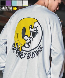 【SALE / 30%OFF】長袖Tシャツ メンズ レディース SIDEWAY STANCE サイドウェイスタンス オリジナルプリント グラフィック ロンT スマイリーフェイス にこちゃん 大きめ アメカジ カジュアル スケーター ストリート 韓国ファッション