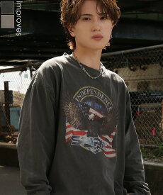 長袖Tシャツ メンズ レディース SIDEWAY STANCE オリジナルプリント Bald Eagles ピグメント ロンT Tシャツ カットソー 大きめ アメカジ カジュアル スケーター ストリート 古着MIX 韓国ファッション