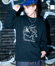 【SALE / 30%OFF】長袖Tシャツ メンズ レディース SIDEWAY STANCE サイドウェイスタンス ロンT カットソー レスラーイラスト アメカジ カジュアル Y2K ストリート 90s レトロ 韓国ファッション ブラック ホワイト