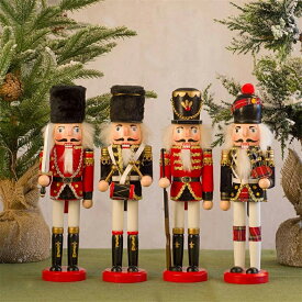 4個セット 30cm 木製兵士くるみ割り人形 木製 クリスマス オーナメント 置物モデル デスクトップ コレクション お祝い クリスマス装飾 テーブル ウィンドウ