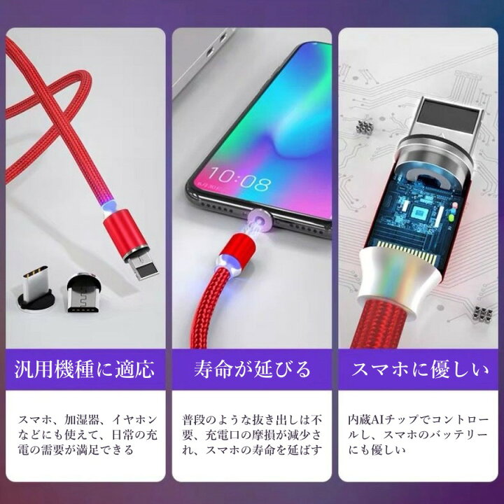 楽天市場 Iphone Android 充電ケーブル マグネット Typecケーブル Microusbケーブル Lightningケーブル 充電器 変換ケーブル 端子 変換 アダプター Usb対応 ライトニング Usbケーブル Iphone対応 アンドロイド タイプb ケーブル タイプc 充電コード 1m 1メートル