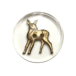 ドイツ デザイン レジン ボタン メタル バンビ クリア 21mm アニマル 動物 アンティーク調 ヴィンテージ コレクティブ 円ボタン サークル 丸 ノロ鹿 あかしか