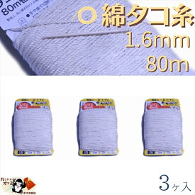 綿 100％ たこ糸 太さ1.6mm 長さ80m 3巻 たくみ 純綿 水糸 NO.12 メール便 OK