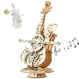 AIJUYE 3D オルゴール 立体パズル 木製 可動式チェロ設計 大人向け工作キット 小学生高学年男女対応 知育玩具 贈り物