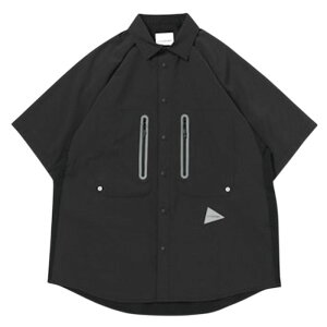 �y�A���h�����_�[ �e�b�N�V���[�g�X���[�u�V���c�z and wander �A���h�����_�[ tech SS shirt black andwander-5746153020