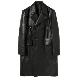 【スーパーセール SALE】【ジョンローレンスサリバン レザーダブルブレステッドコート】JOHN LAWRENCE SULLIVAN ジョンローレンスサリバン Leather double breasted coat black JLS-1B002-0423-31