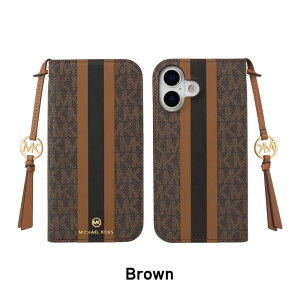 MICHAEL KORS Folio Case Stripe with Tassel Charm for Magsafe for iPhone17 17Pro 17ProMax X}zP[X uh Jo[ iPhone ACtH l  fB[X