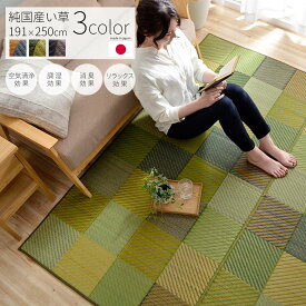 【MAX1500円OFFクーポン】い草ラグ 国産 191×250cm 日本製 い草 天然 自然素材 ラグ カーペット 調湿 空気清浄 消臭 抗菌 防臭 リラックス 洗濯不可 おしゃれ かわいい モダン カラフル 子供部屋 リビング 市松模様 和風 和室 洋室 ブルー グレー 夏 オールシーズン