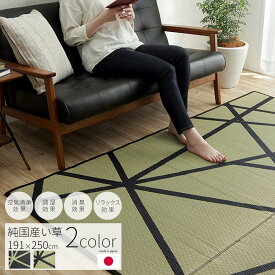 【MAX1500円OFFクーポン】い草ラグ 国産 191×250cm 日本製 い草 天然 自然素材 ラグ カーペット 調湿 空気清浄 消臭 抗菌 防臭 リラックス 洗濯不可 おしゃれ シック モダン デザイン リビング 和風 和室 洋室 グリーン 黒 ブラック 緑 夏 オールシーズン ウレタン 長方形