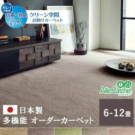【MAX1500円OFFクーポン】カーペット ラグ 日本 抗菌 消臭 清潔 オーダー 撥水 抗アレル物質 ダニ対策 無地 江戸間 6畳 約261×352cm