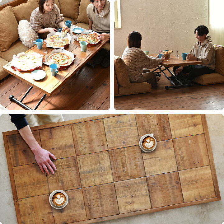 楽天市場】昇降テーブル 完成品 120cm カフェ風 ダイニングテーブル 