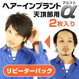 (リピーターパック)ヘアーインプラントEX 天頂部用α【アルファ】2枚入り　部分かつら・男性用※装着にはテープかシリコンが必要です　増毛　かつら　頭頂部　薄毛　貼るかつら　ウィッグ　メンズウィッグ　薄毛隠し　天頂部　生え際　ナノスキン　極薄ネット　頭皮一体増毛