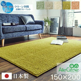 【 150×200 】【 サンティエ 】 ラグ カーペット 日本製 抗菌 消臭 清潔 防炎 アレルキャッチャー 抗アレル物質 ダニ対策 シャギー 無地 オールシーズン 長方形 ペールブルー オリーブ グレージュ アイボリー ペールピンク 送料無料 メーカー直送