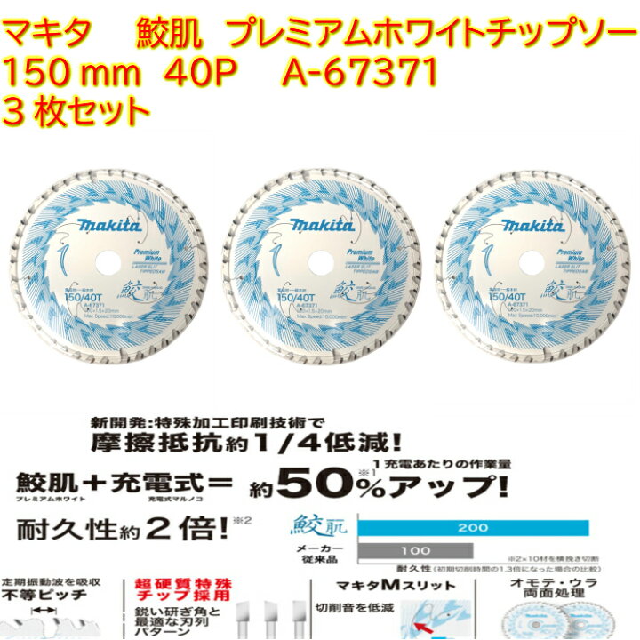 楽天市場】マキタ 鮫肌 プレミアムホワイトチップソー 3枚セット 