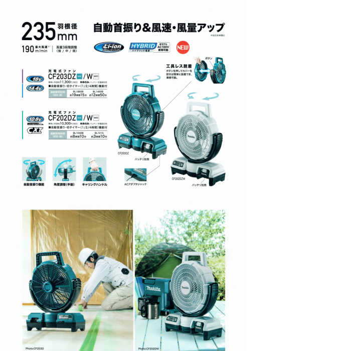 楽天市場】マキタ 235mm 充電式ファン 青 CF203DZ 18V/14.4V兼用 本体 