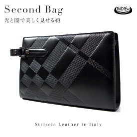 イタリア製 ストリシアレザー セカンドバッグ メンズ 本革 バック レザー 皮 牛床革 牛皮 bag ビジネス ケース 大きい財布 個性的 フォーマル 結婚式 セレモニーバッグ かばん カバン 鞄 プレゼント 魅せるバッグ インディ INDIEee