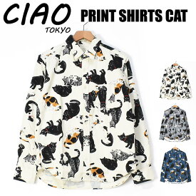 ciao チャオ 長袖シャツ 猫 COTTON PRINT SHIRTS CAT メンズ ねこ ネコ 日本製 237-50