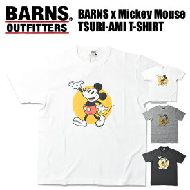 BARNS バーンズ x Mickey Mouse 吊り編み ミッキーマウス 半袖Tシャツ Tsuri-Ami 日本製 メンズ BR-24167