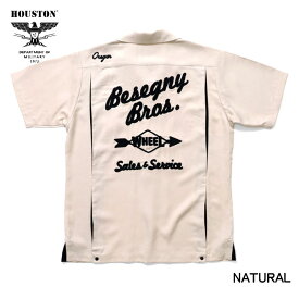 HOUSTON ヒューストン 刺繍 ボーリングシャツ WHEEL BOWLING SHIRT 半袖シャツ ミリタリー メンズ 40995