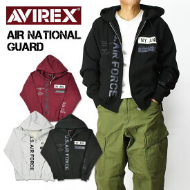 セール！ AVIREX アビレックス -THE EMPIRE CITY COLLECTION- ジップパーカー AIR NATIONAL GUARD ミリタリー スウェットパーカー プリント メンズ 7833231010