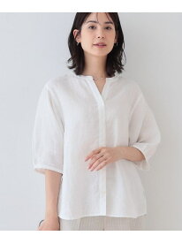 【SALE／37%OFF】【毎年人気!/フレンチリネン】5分袖バンドカラーブラウス INDIVI インディヴィ トップス シャツ・ブラウス グリーン ブラック ホワイト グレー ネイビー オレンジ【RBA_E】【送料無料】[Rakuten Fashion]