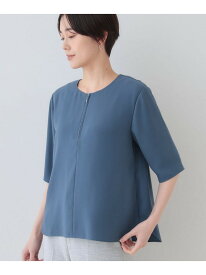 【SALE／50%OFF】【洗える】ハーフジップデザインブラウス INDIVI インディヴィ トップス シャツ・ブラウス ホワイト ネイビー ブルー【RBA_E】【送料無料】[Rakuten Fashion]