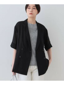 【洗える/メッシュ素材】リネンライク半袖ダブルジャケット INDIVI インディヴィ ジャケット・アウター テーラードジャケット・ブレザー ブラウン ブラック【送料無料】[Rakuten Fashion]
