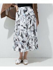 【洗える】リーフ柄タックフレアスカート INDIVI インディヴィ スカート ロング・マキシスカート ブルー グレー【先行予約】*【送料無料】[Rakuten Fashion]