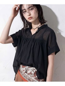 【SALE／10%OFF】【洗える/軽やか】フリル衿ギャザーブラウス INDIVI インディヴィ トップス シャツ・ブラウス ブラック ホワイト パープル【RBA_E】【送料無料】[Rakuten Fashion]