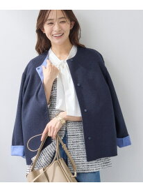 【SALE／40%OFF】【配色デザイン/ショート丈】ウールリバー ノーカラーコート INDIVI インディヴィ ジャケット・アウター その他のジャケット・アウター グレー ネイビー【RBA_E】【送料無料】[Rakuten Fashion]