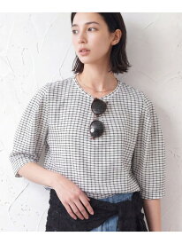 【SALE／10%OFF】【UVケア/吸汗速乾】チェック柄タックボリュームスリーブトップス INDIVI インディヴィ トップス カットソー・Tシャツ ブラック グリーン ネイビー ホワイト【RBA_E】【送料無料】[Rakuten Fashion]