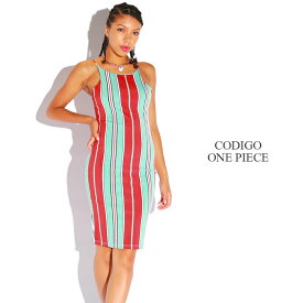 【メール便対応】【ラスト1点】CODIGO ワンピース【MULTI COLOR】(Class クラス 通販 レディース 海外 インポート ファッション 輸入 LA タイト ドレス スカート ボディコン ストライプ レトロ ノースリーブ スリーブレス ミニ)