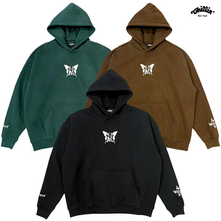 楽天市場】【送料無料】CHILLIN NY BUTTERFLY HOODIE【BLACK/GREEN  