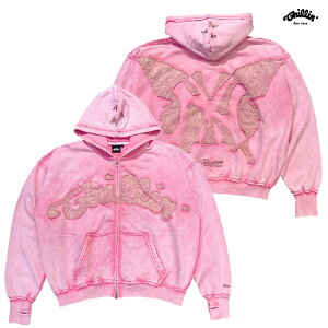 �y���������zCHILLIN NY BUTTERFLY PIGMENT ZIP HOODIE�yPINK�z(M�EL�EXL)(�`���� �ʔ� �� �傫���T�C�Y �W�b�v �p�[�J�[ �X�E�F�b�g �t�[�h �t�[�f�B�[ �����O�X���[�u ����)