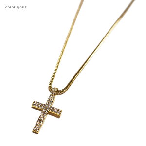 �y���������zGOLDEN GILT CROSS DOUBLE ROW NECKLESS - 20inch�E22inch -�yGOLD�z(�S�[���f���M���g �ʔ� �l�b�N���X �`�F�[�� �N���X �A�N�Z�T���[ �W���G���[ HIPHOP �q�b�v�z�b�v)