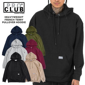 �y���������zPRO CLUB HEAVYWEIGHT FRENCH TERRY PULLOVER HOODIE�yBLACK/GRAY/NAVY/KHAKI/MAROON/OLIVE�z(M�EL�EXL�E2XL)(�ʔ� �v���N���u �����Y �傫���T�C�Y �p�[�J�[ �t�[�f�B�[ �t�[�h ���� ���n �V���v�� �u���b�N